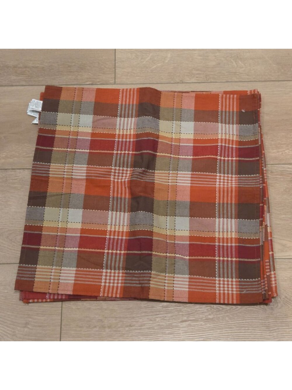 Bardwil Linens 19x19" Cloth Summit Sage Orange Plaid Dinner Napkins Set 8